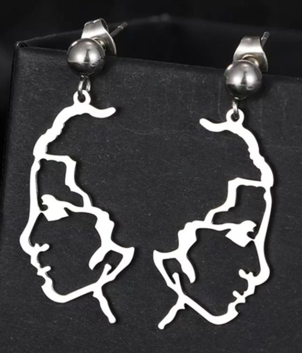 Abstract artist face design earrings -silver (3)