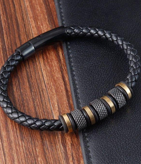 Braided Leather Bracelet - Gold (2)