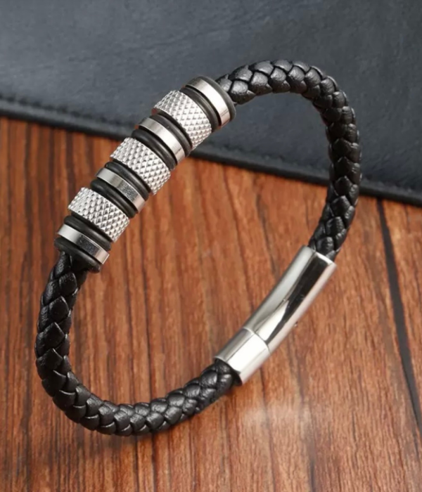 Braided Leather Bracelet - Silver (2)