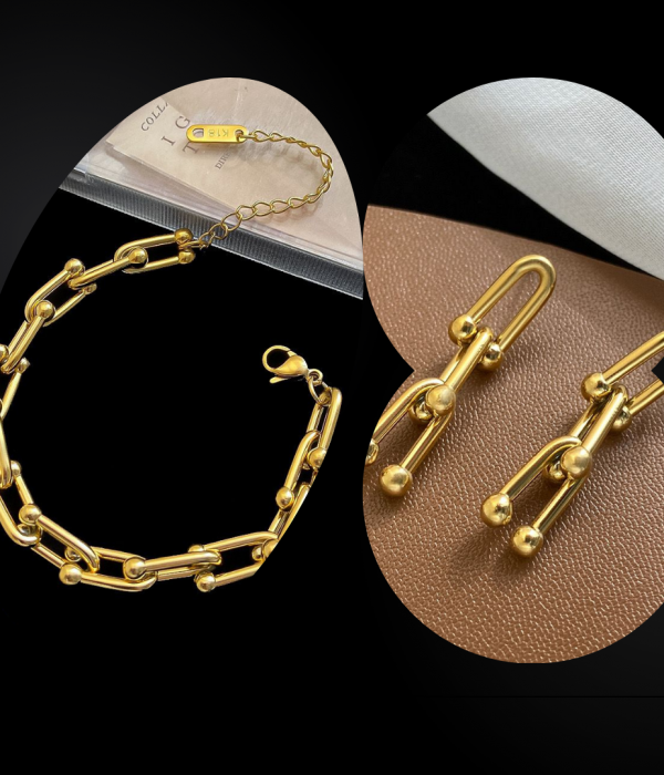 Double Links Bracelet and Earrings set