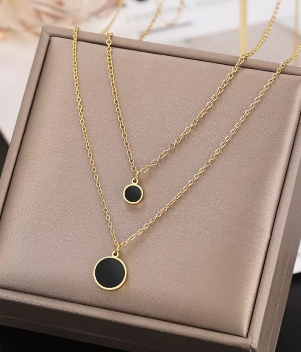 Double layered black discs necklace (2)