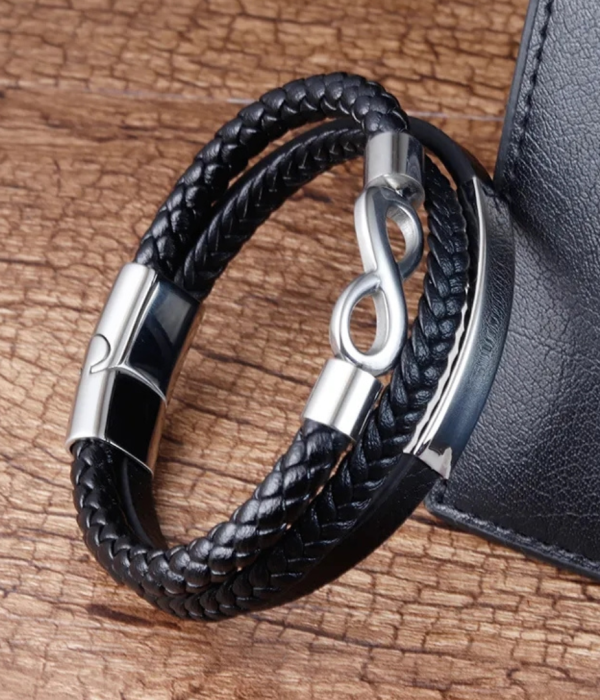 Double layered mens black and silver bracelet (2)