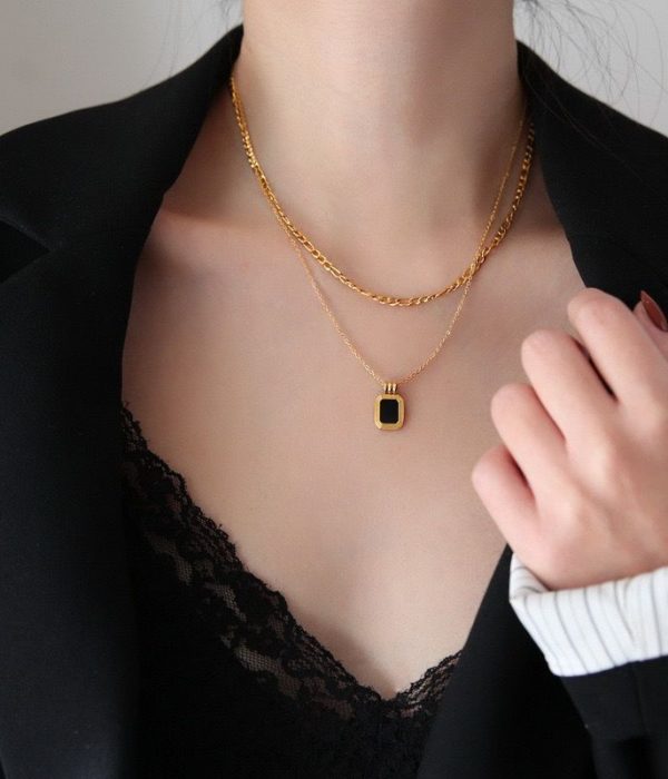Layered Black Square Necklace