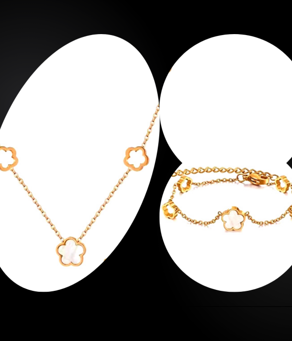 White clover necklace and bracelet set