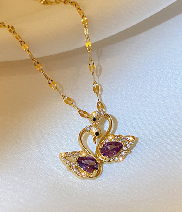 Zircon Double swan necklace - gold